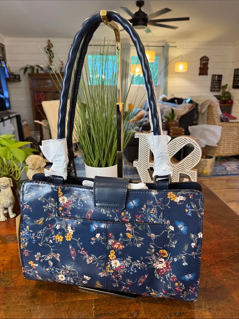 Patricia Nash Navy Floral Satchel with Multicolor Botanical Print